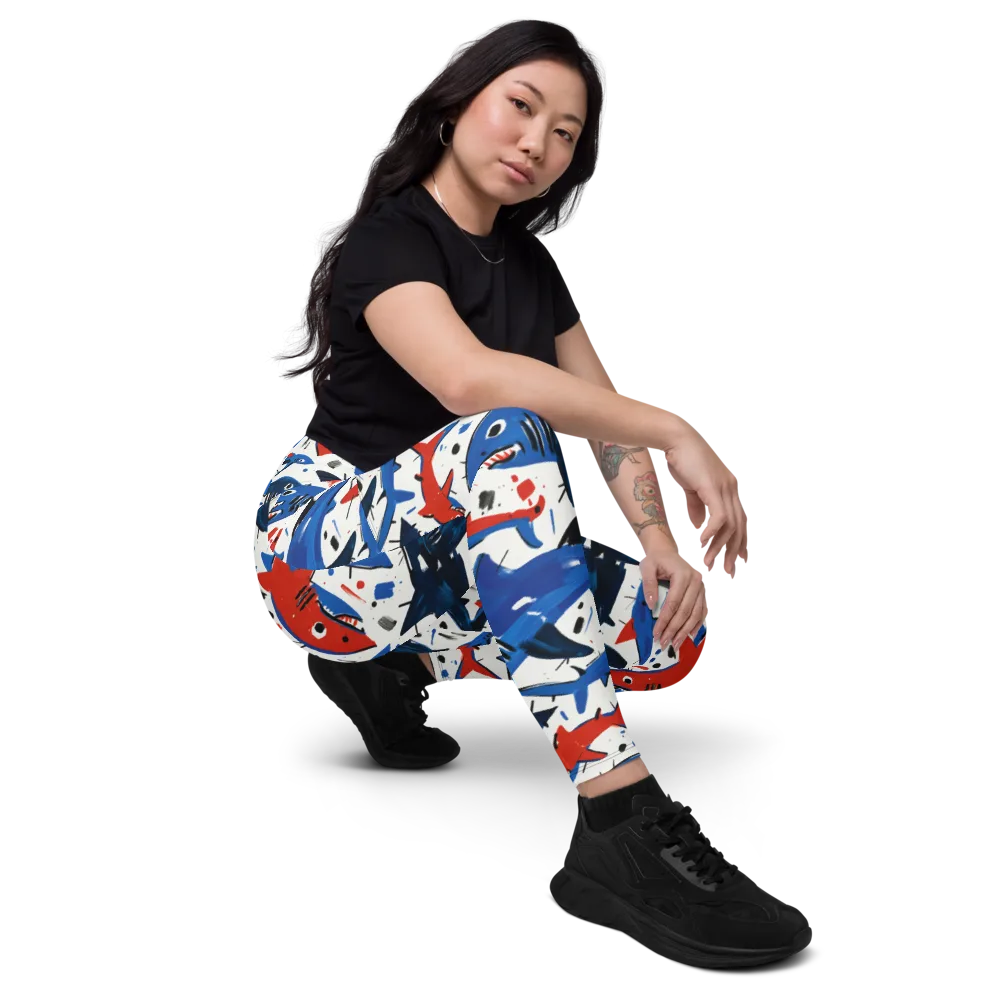 Shark Attack Abstract on Leggings with Pockets — Right Front