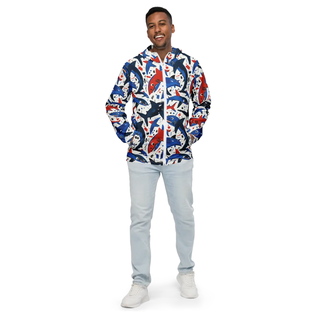 Shark Attack Abstract on Men's Windbreaker — Front