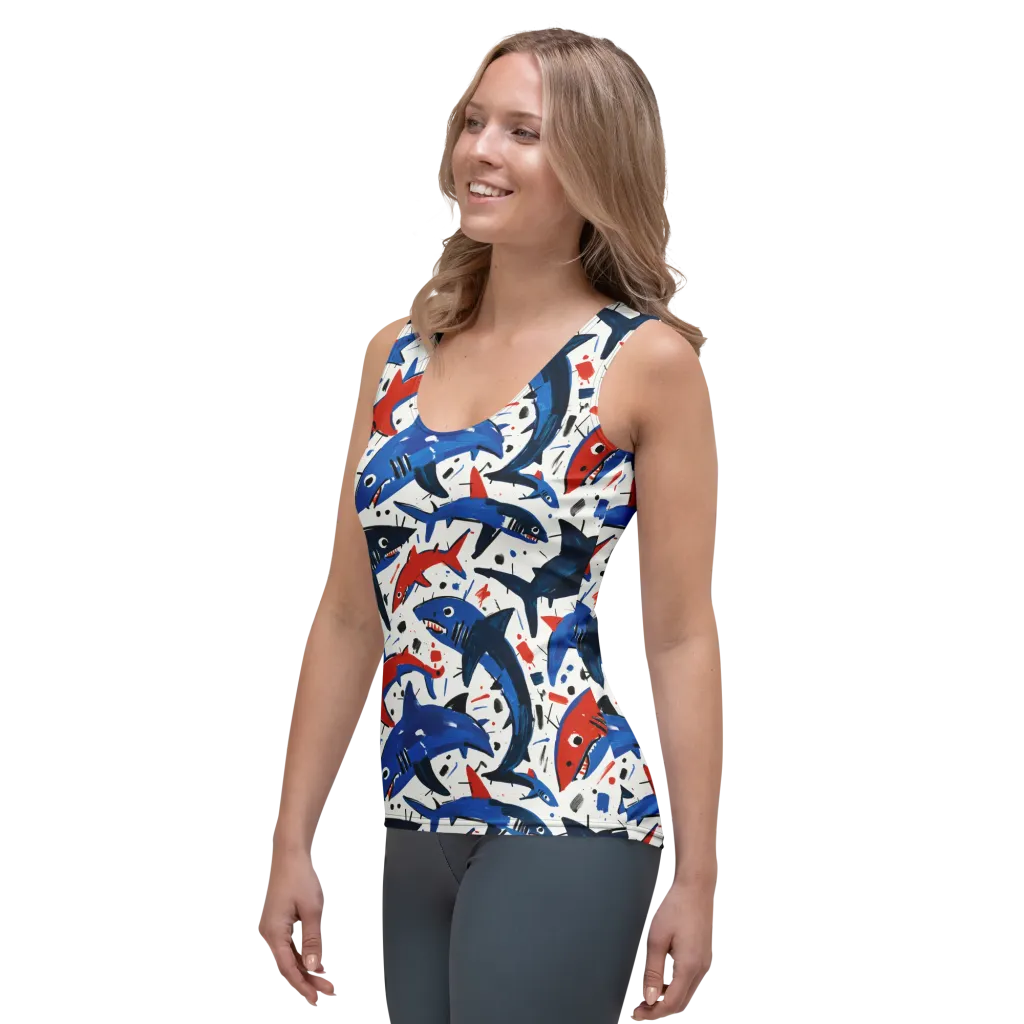 Shark Attack Abstract on Women's Tank Top — Left Front