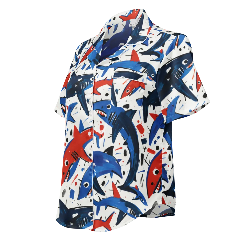 Shark Attack Abstract on Women's Short Sleeve Pajama Top — Left Front