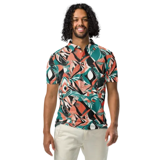 Coral Kinetic on a Men's Slim Fit Polo Shirt