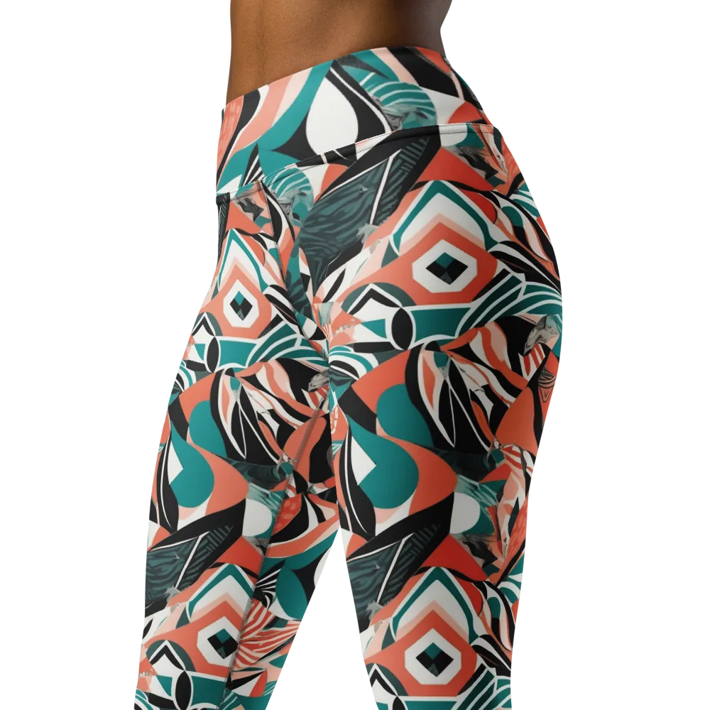 Coral Kinetic on Yoga Leggings — Left Front