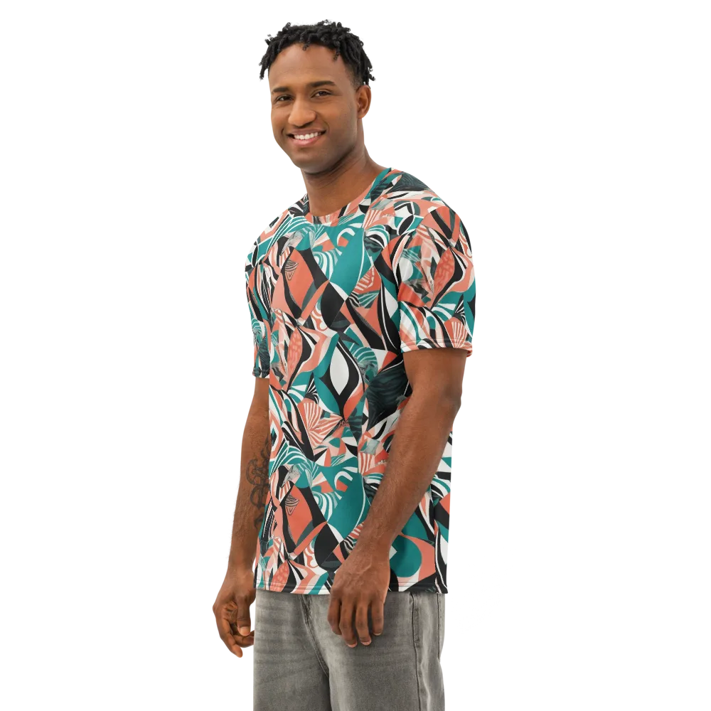 Coral Kinetic on Men's Cotton Crew Neck T-Shirt — Left Front