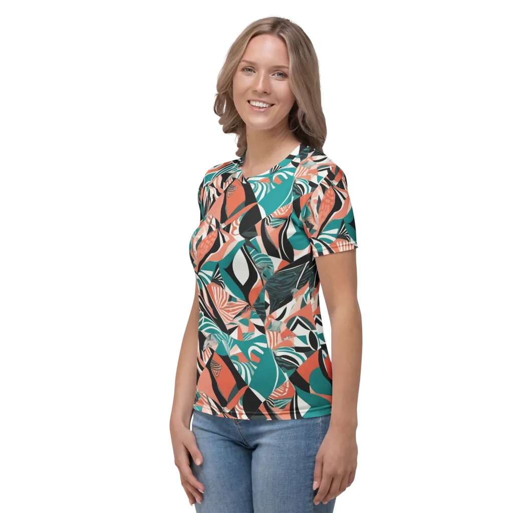 Coral Kinetic on Women's Crew Neck T-Shirt — Left