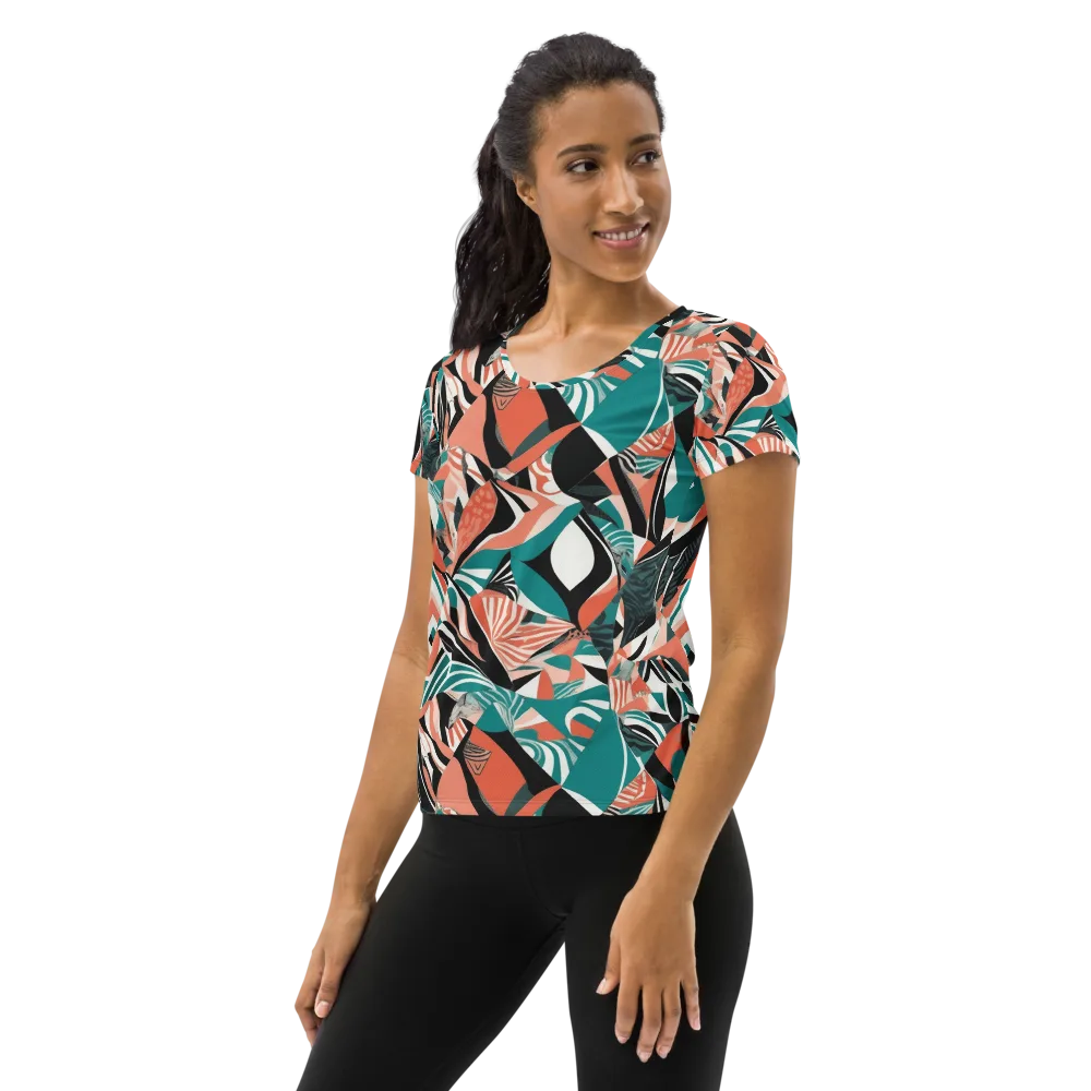 Coral Kinetic on Women's Athletic T-Shirt — Left