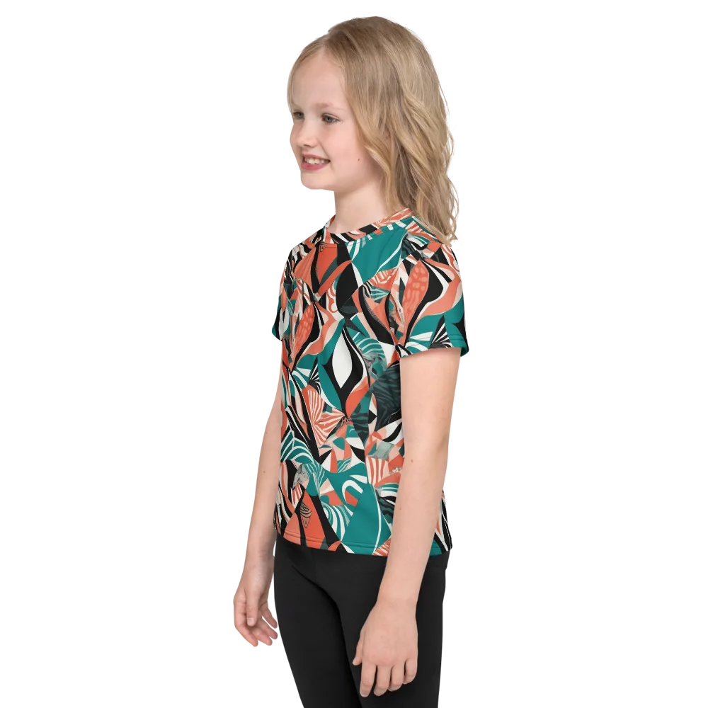 Coral Kinetic on Kids Crew Neck T-Shirt — Left