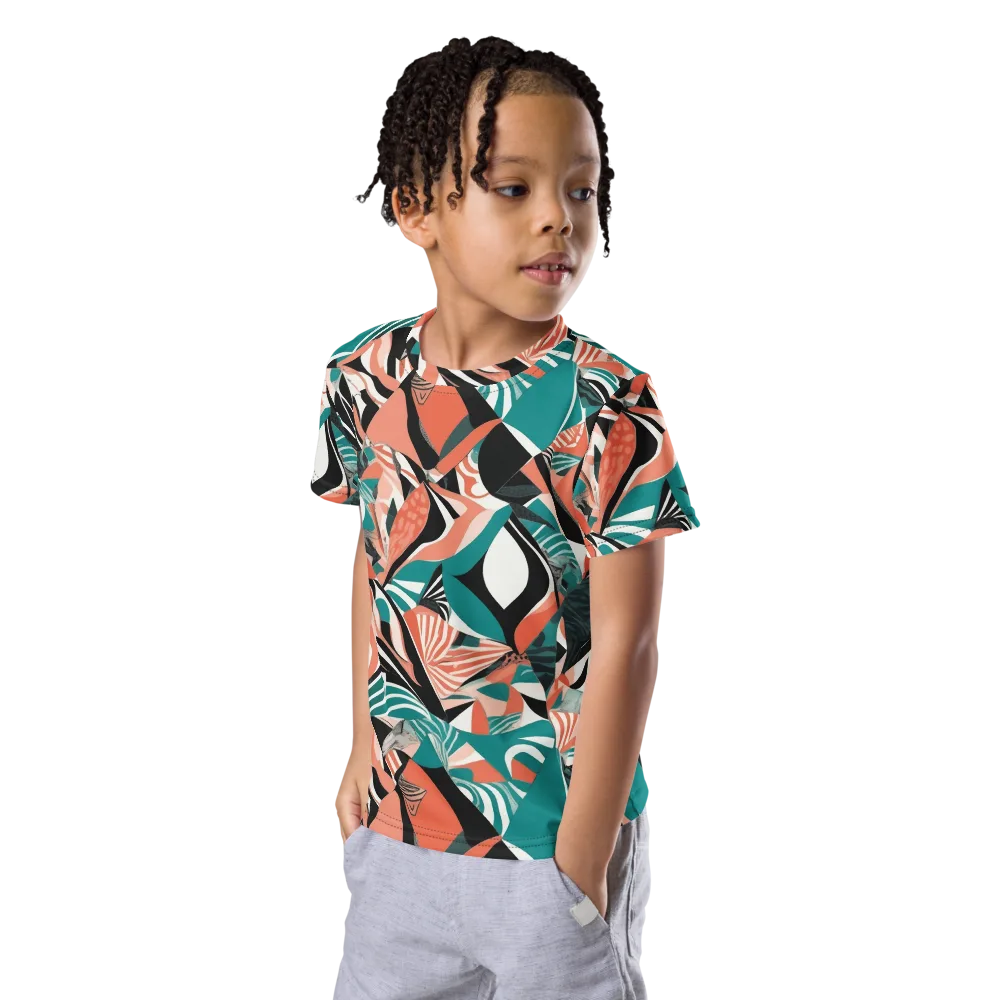 Coral Kinetic on Kids Crew Neck T-Shirt — Left Front