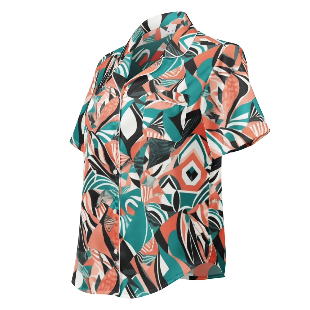 Coral Kinetic on Women's Short Sleeve Pajama Top — Left Front