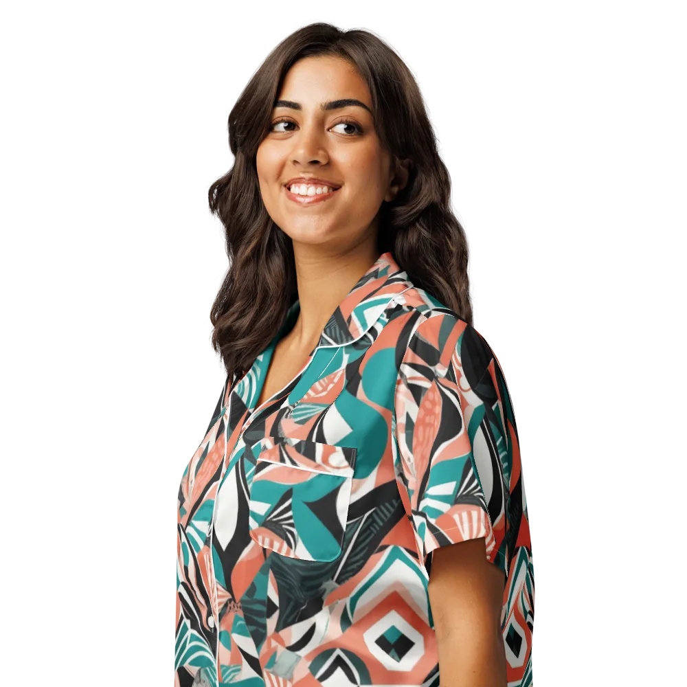 Coral Kinetic on Women's Short Sleeve Pajama Top — Left Front