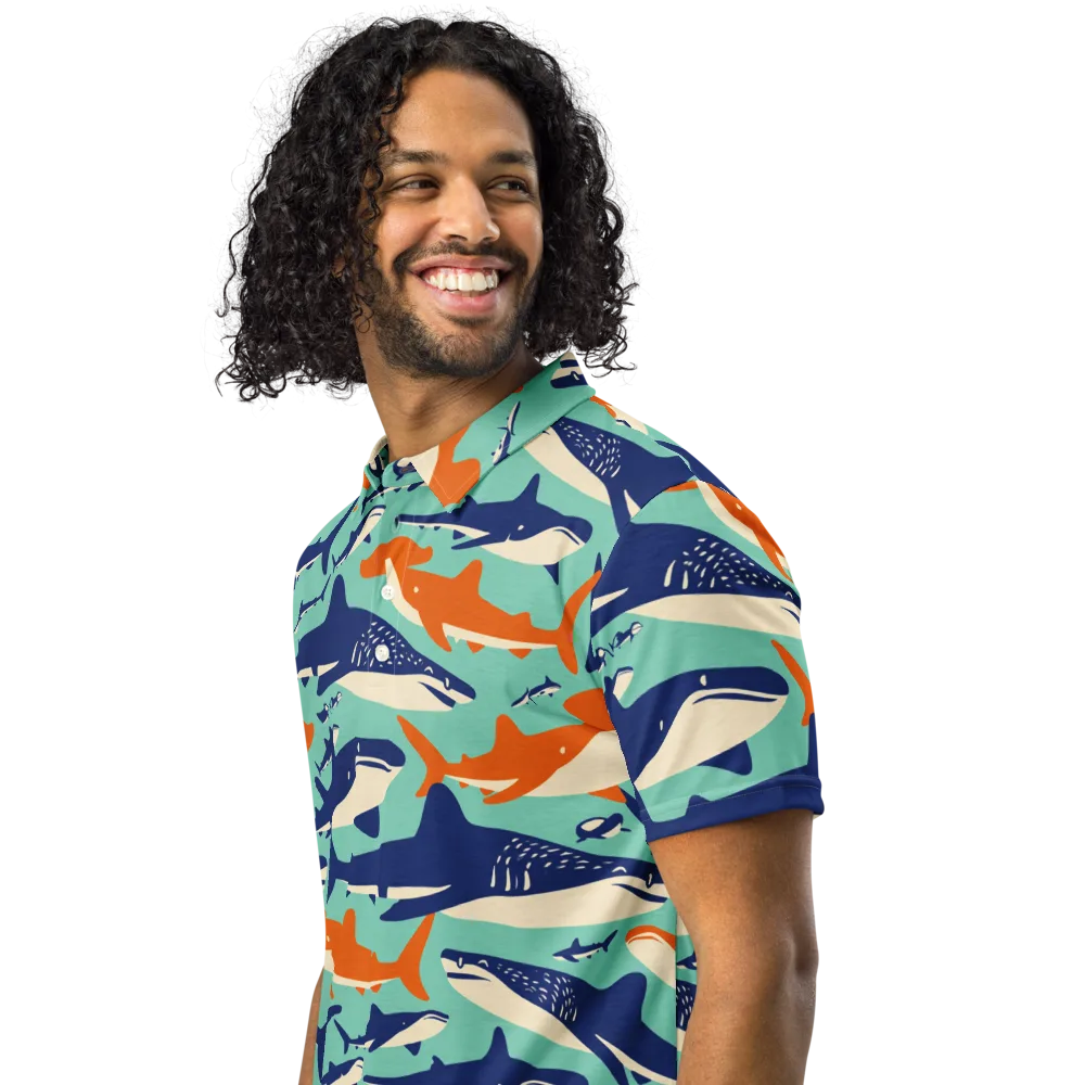 Tidal Giants on Men's Slim Fit Polo Shirt — Left Front