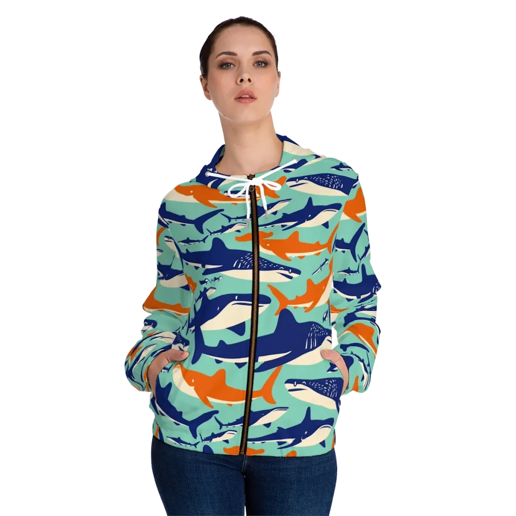 Tidal Giants on Women's Full-Zip Hoodie — Front On Person