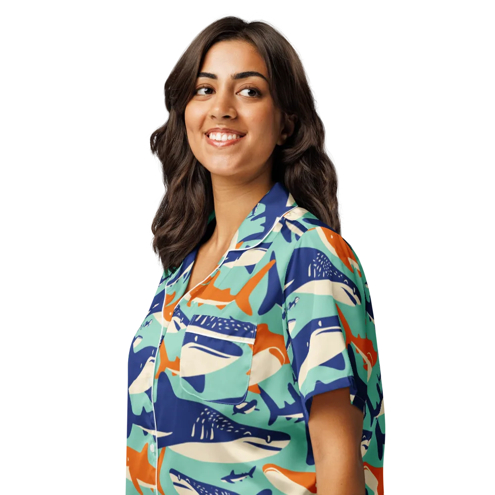 Tidal Giants on Women's Short Sleeve Pajama Top — Left Front