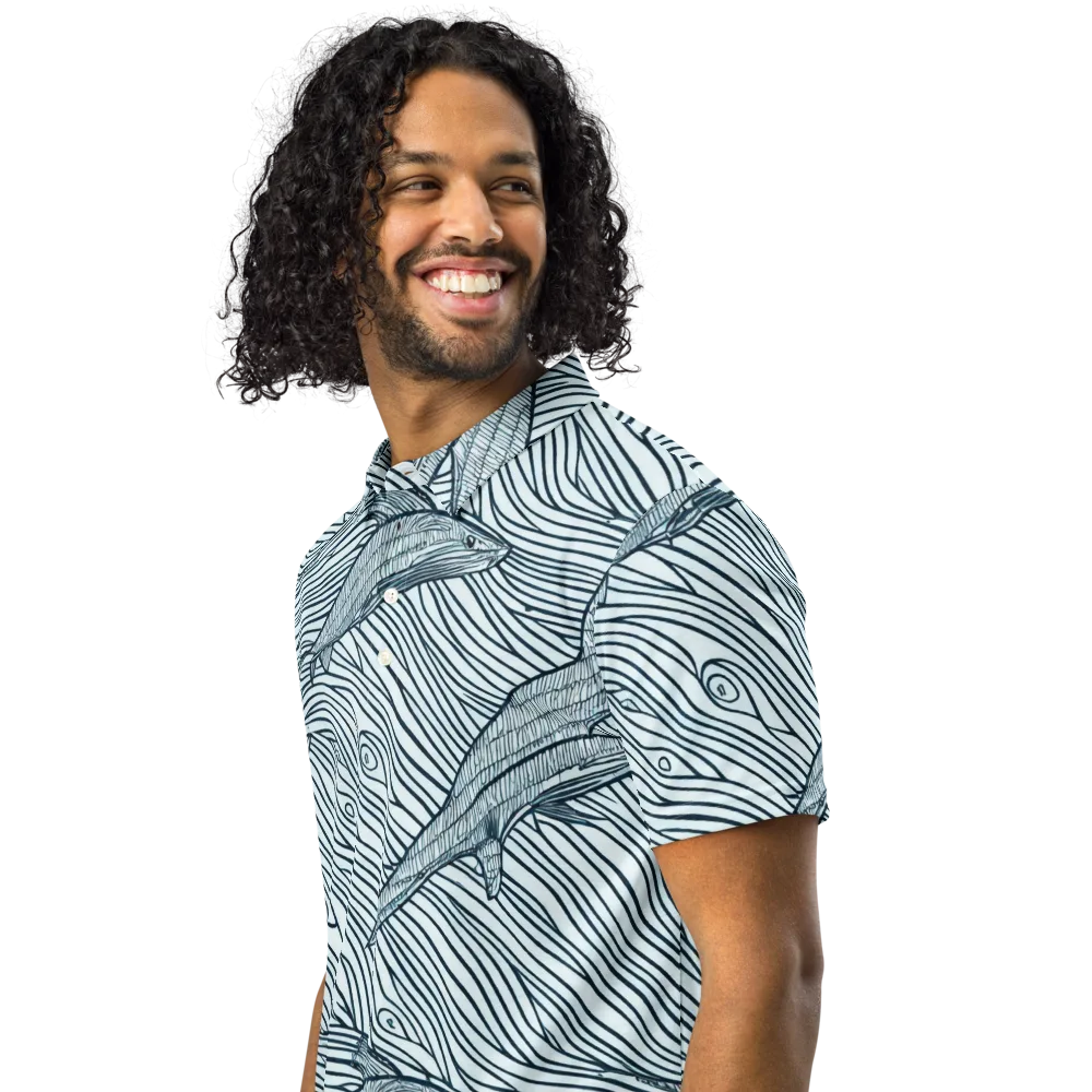 Sardine Sweep on Men's Slim Fit Polo Shirt — Left Front