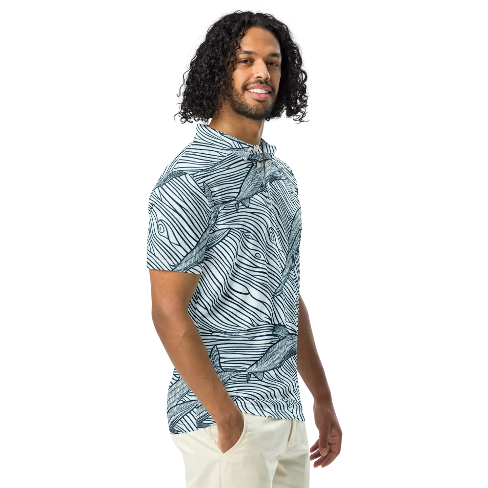 Sardine Sweep on Men's Slim Fit Polo Shirt — Right Front