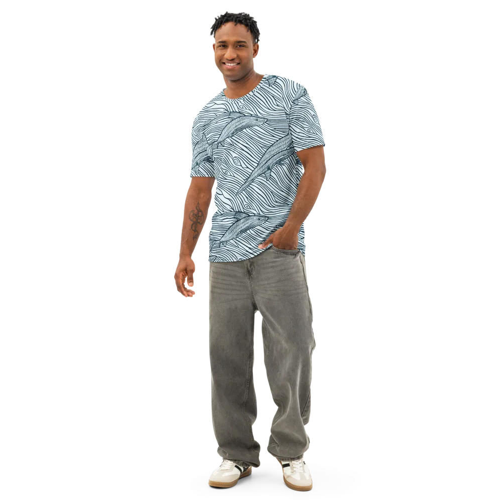 Sardine Sweep on Men's Cotton Crew Neck T-Shirt — Front