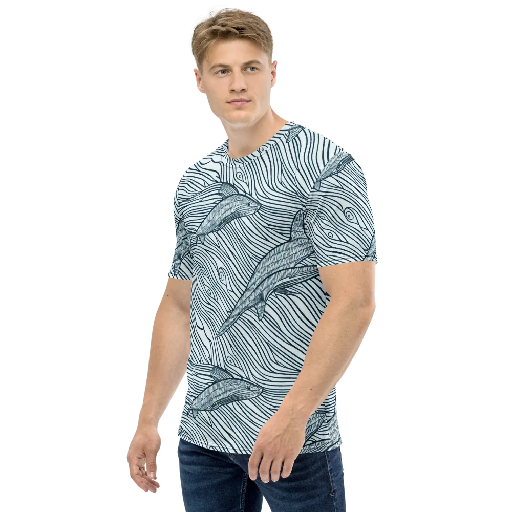 Sardine Sweep on Men's Crew Neck T-Shirt — Left