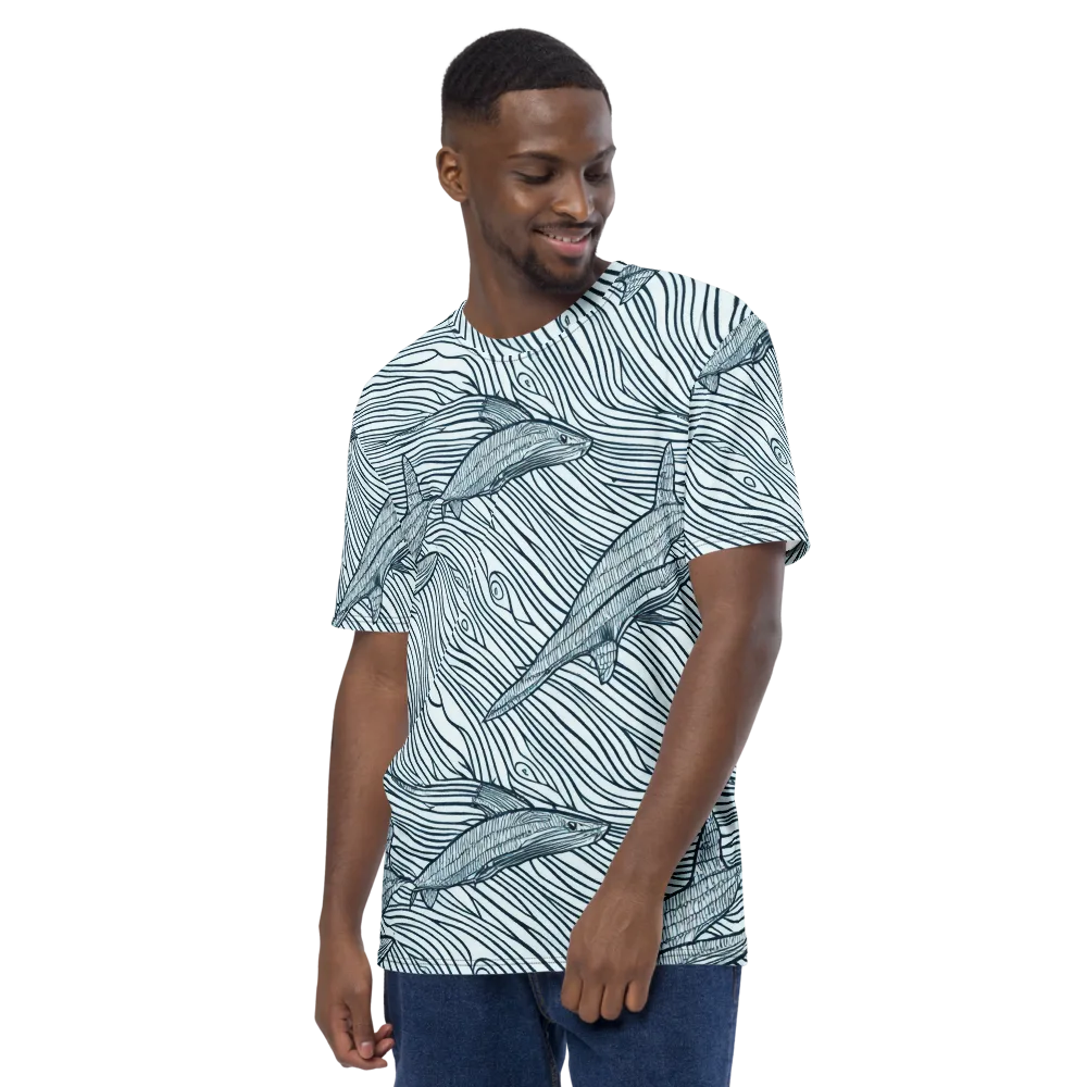Sardine Sweep on Men's Crew Neck T-Shirt — Left