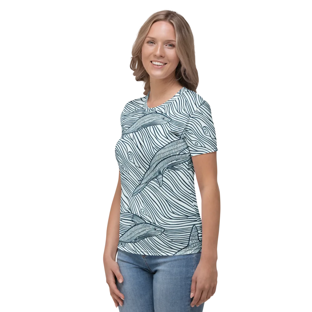 Sardine Sweep on Women's Crew Neck T-Shirt — Left