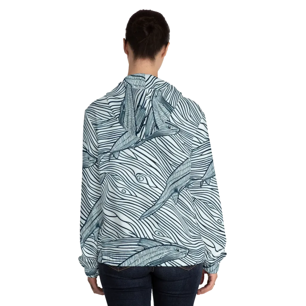 Sardine Sweep on Women's Full-Zip Hoodie — Back On Person