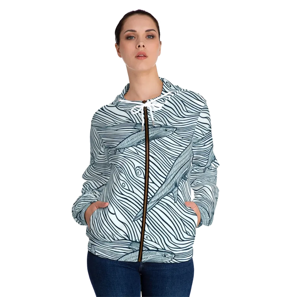 Sardine Sweep on Women's Full-Zip Hoodie — Front On Person
