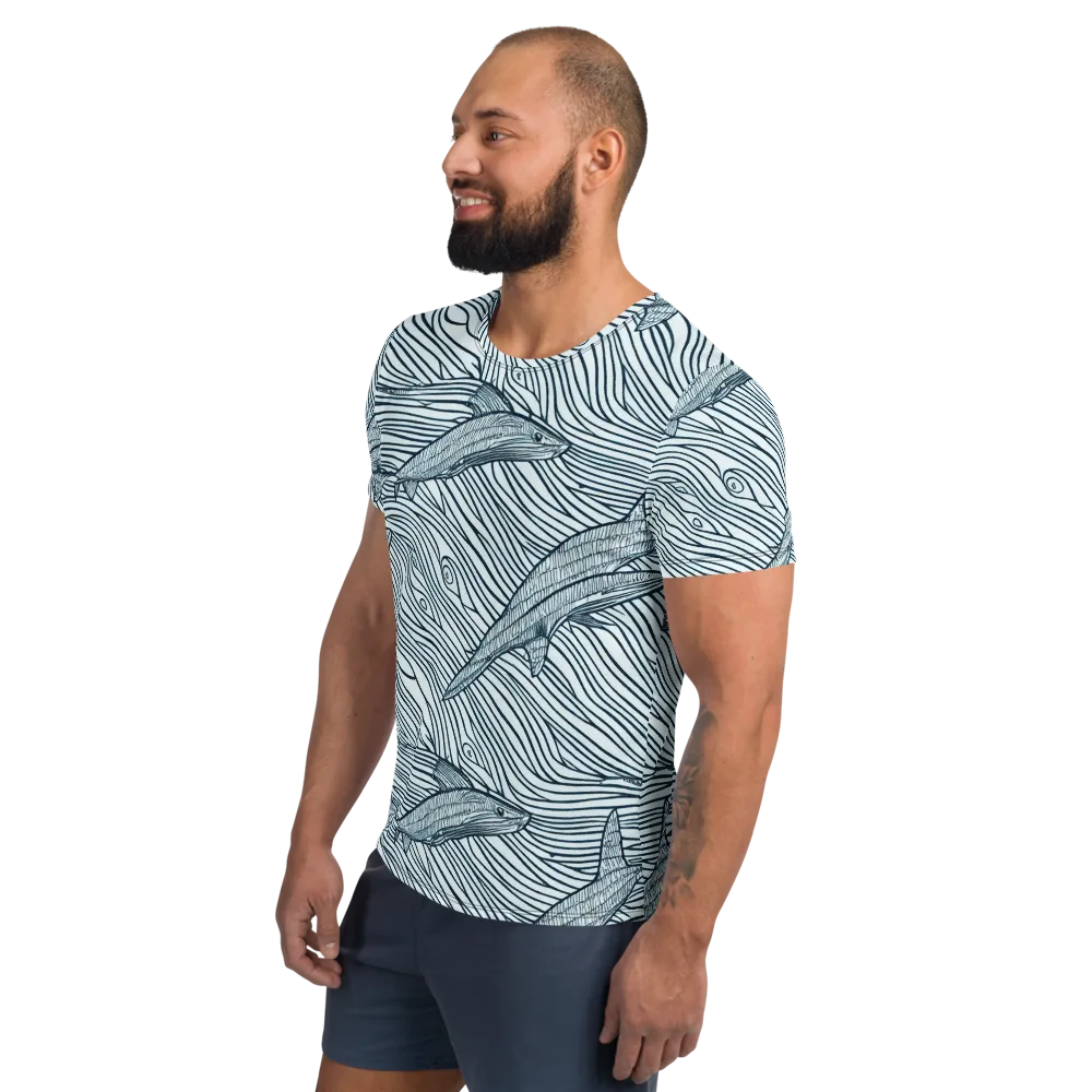 Sardine Sweep on Men's Athletic T-Shirt — Left