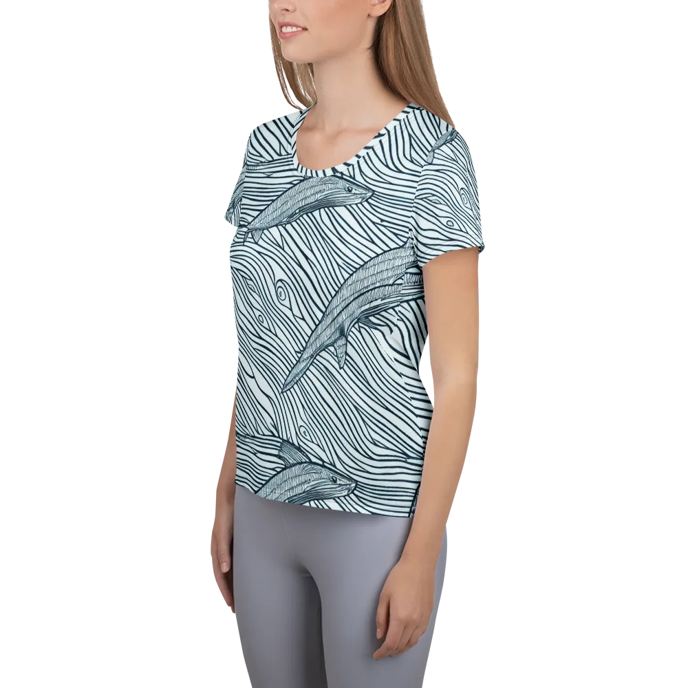 Sardine Sweep on Women's Athletic T-Shirt — Left