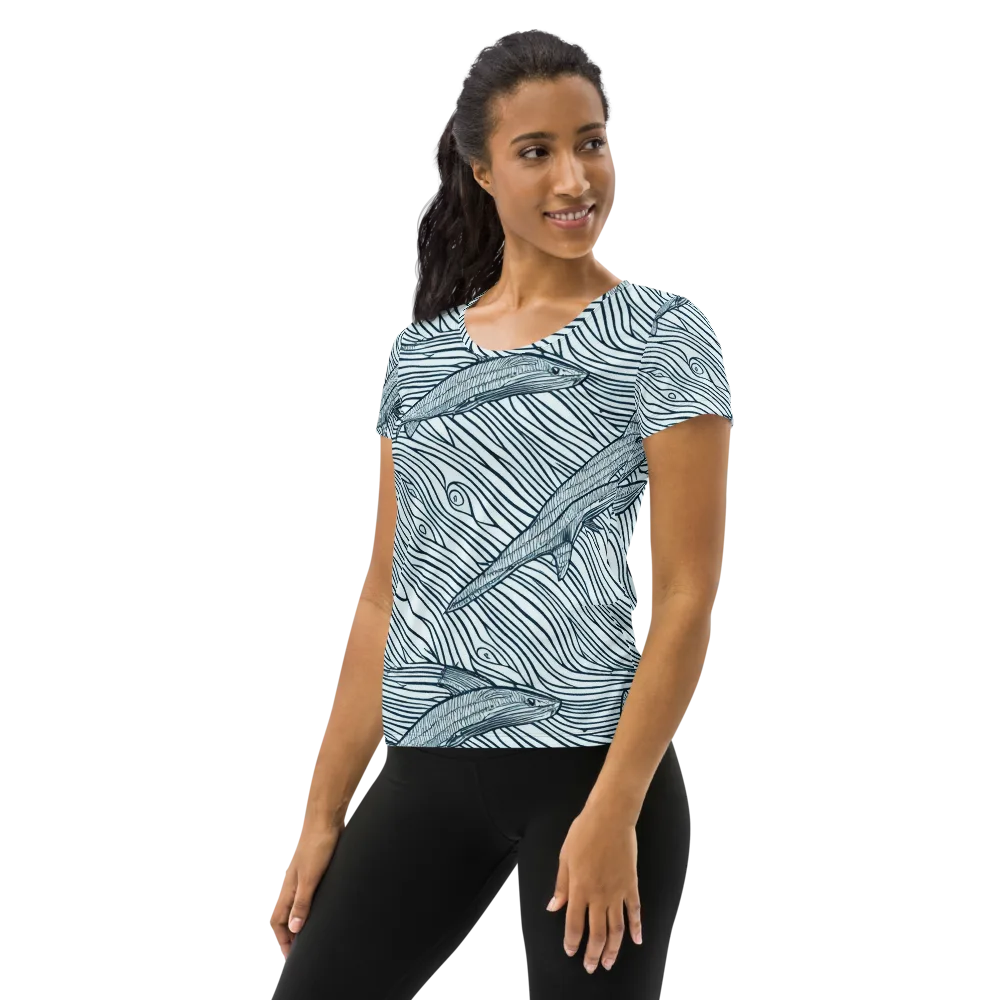 Sardine Sweep on Women's Athletic T-Shirt — Left