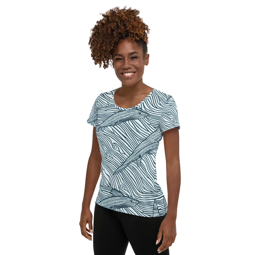 Sardine Sweep on Women's Athletic T-Shirt — Left