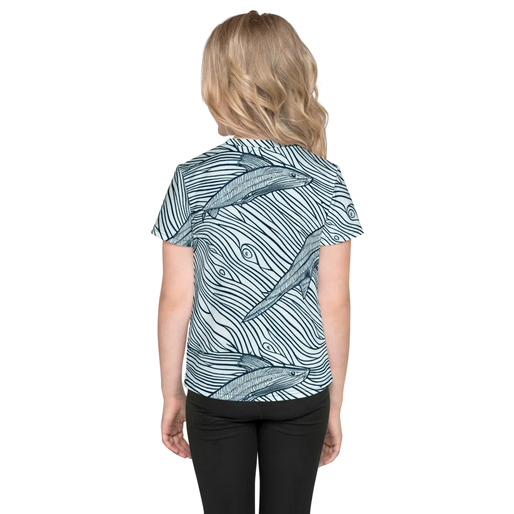 Sardine Sweep on Kids Crew Neck T-Shirt — Back