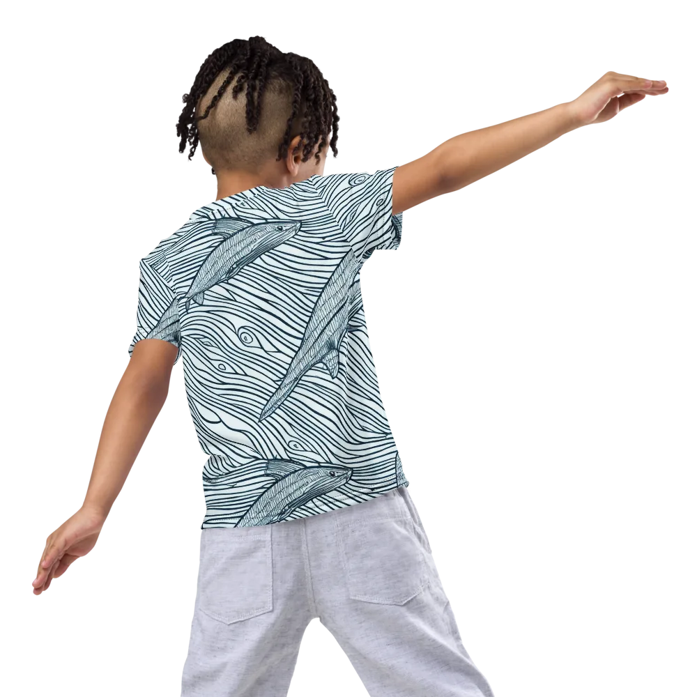 Sardine Sweep on Kids Crew Neck T-Shirt — Back