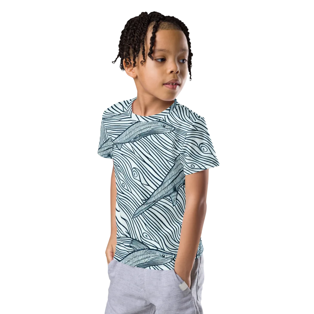 Sardine Sweep on Kids Crew Neck T-Shirt — Left Front