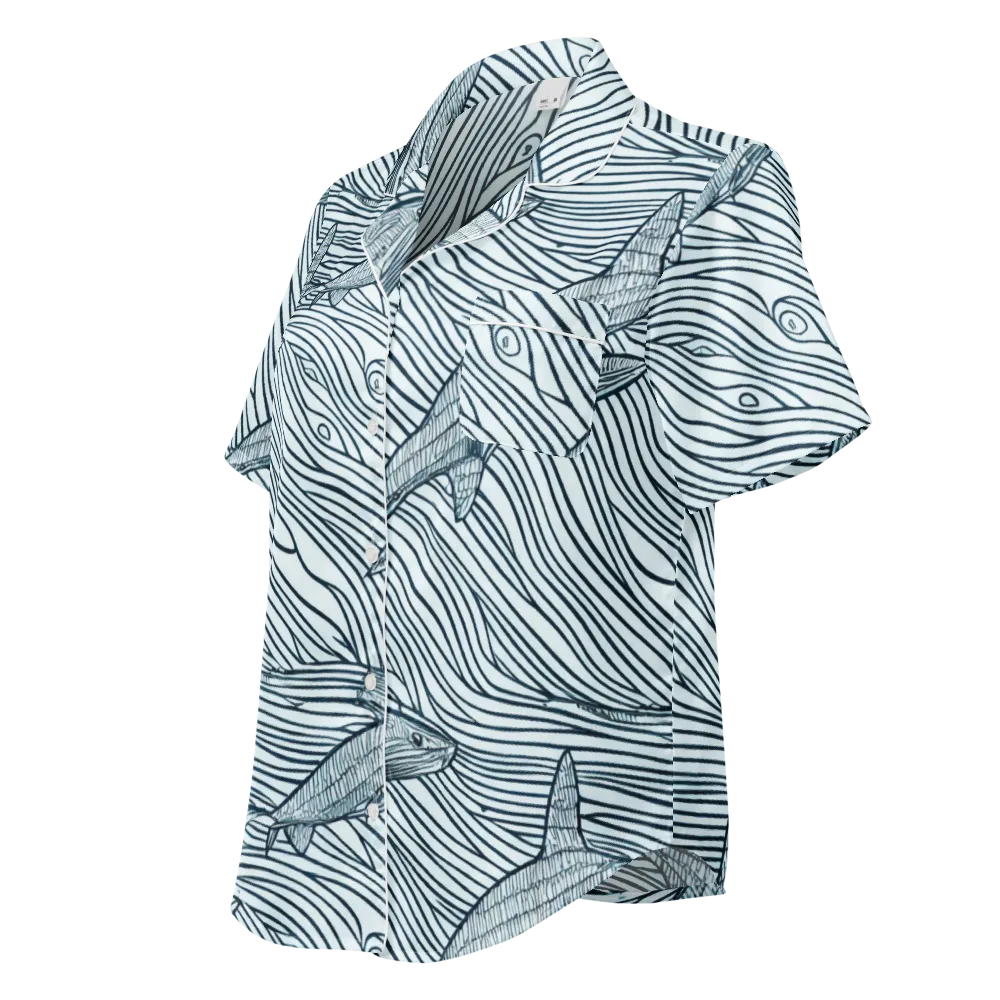 Sardine Sweep on Women's Short Sleeve Pajama Top — Left Front