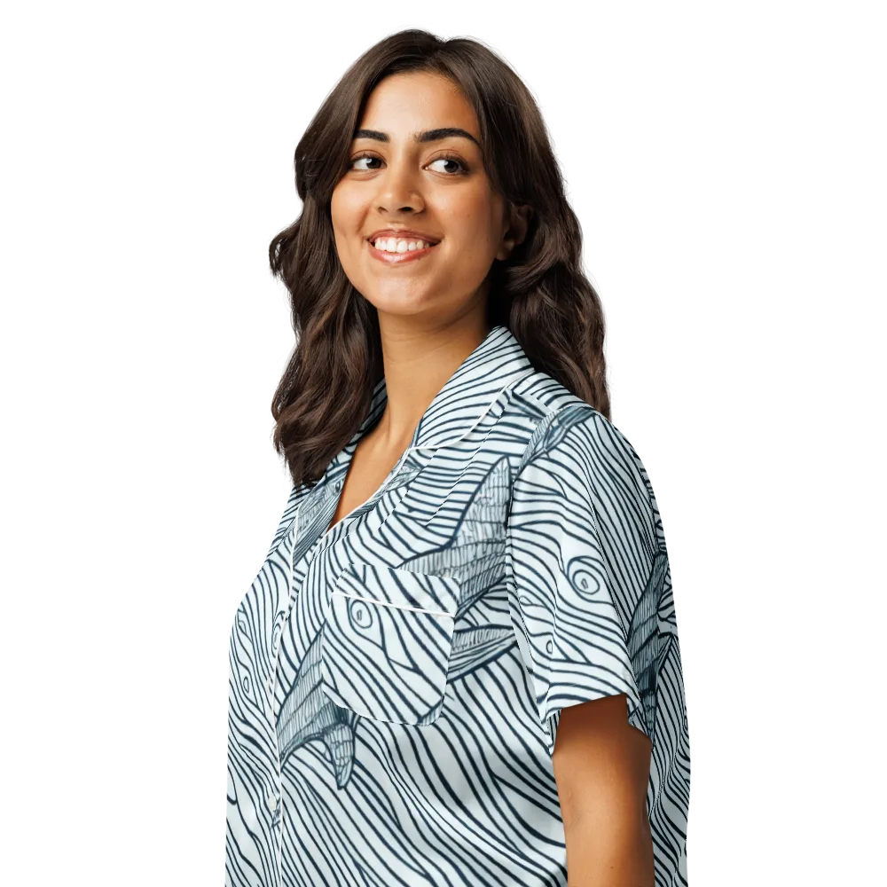 Sardine Sweep on Women's Short Sleeve Pajama Top — Left Front
