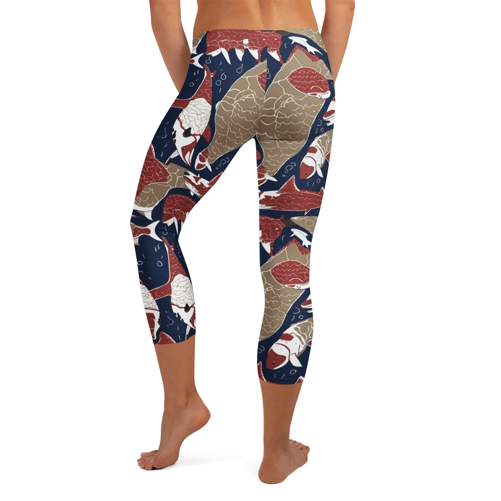 Crimson Koi on Capri Leggings — Back