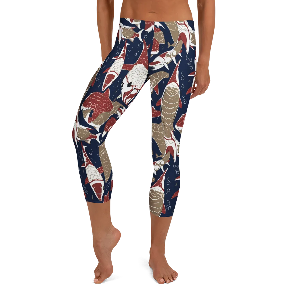 Crimson Koi on Capri Leggings — Front