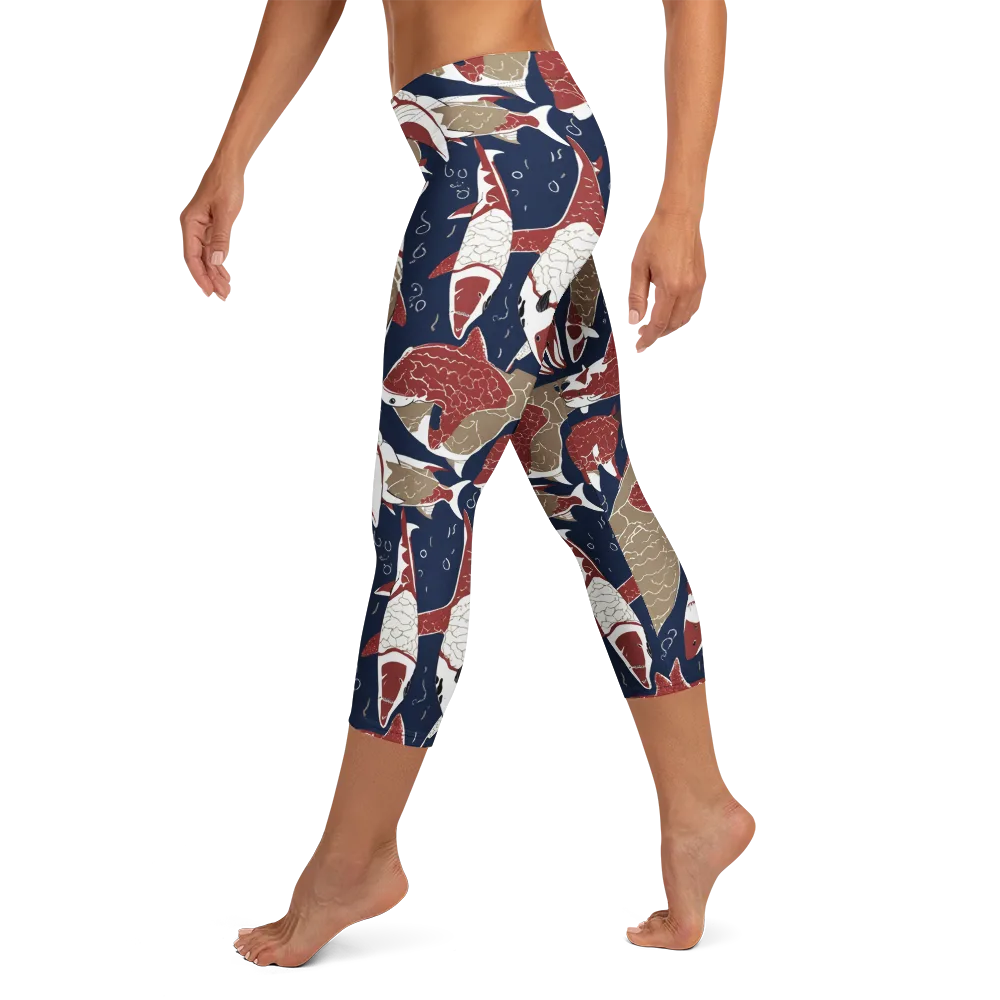 Crimson Koi on Capri Leggings — Left