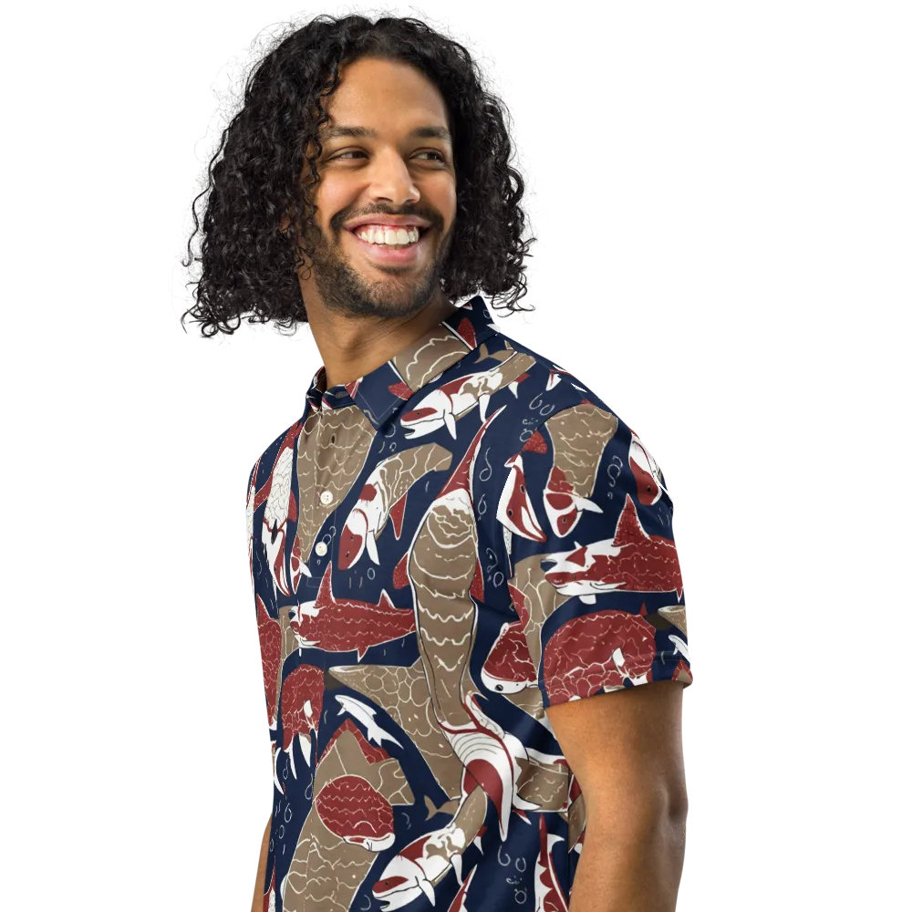 Crimson Koi on Men's Slim Fit Polo Shirt — Left Front