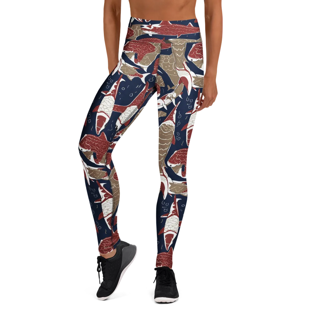 Crimson Koi on Yoga Leggings — Front