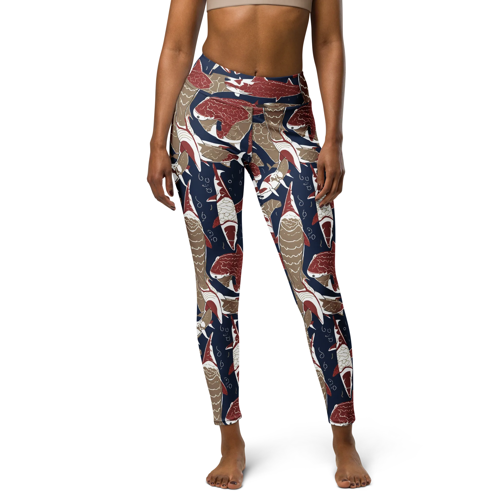 Crimson Koi on Yoga Leggings — Front