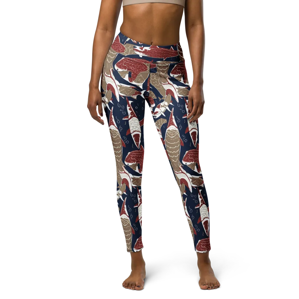 Crimson Koi on Yoga Leggings — Front
