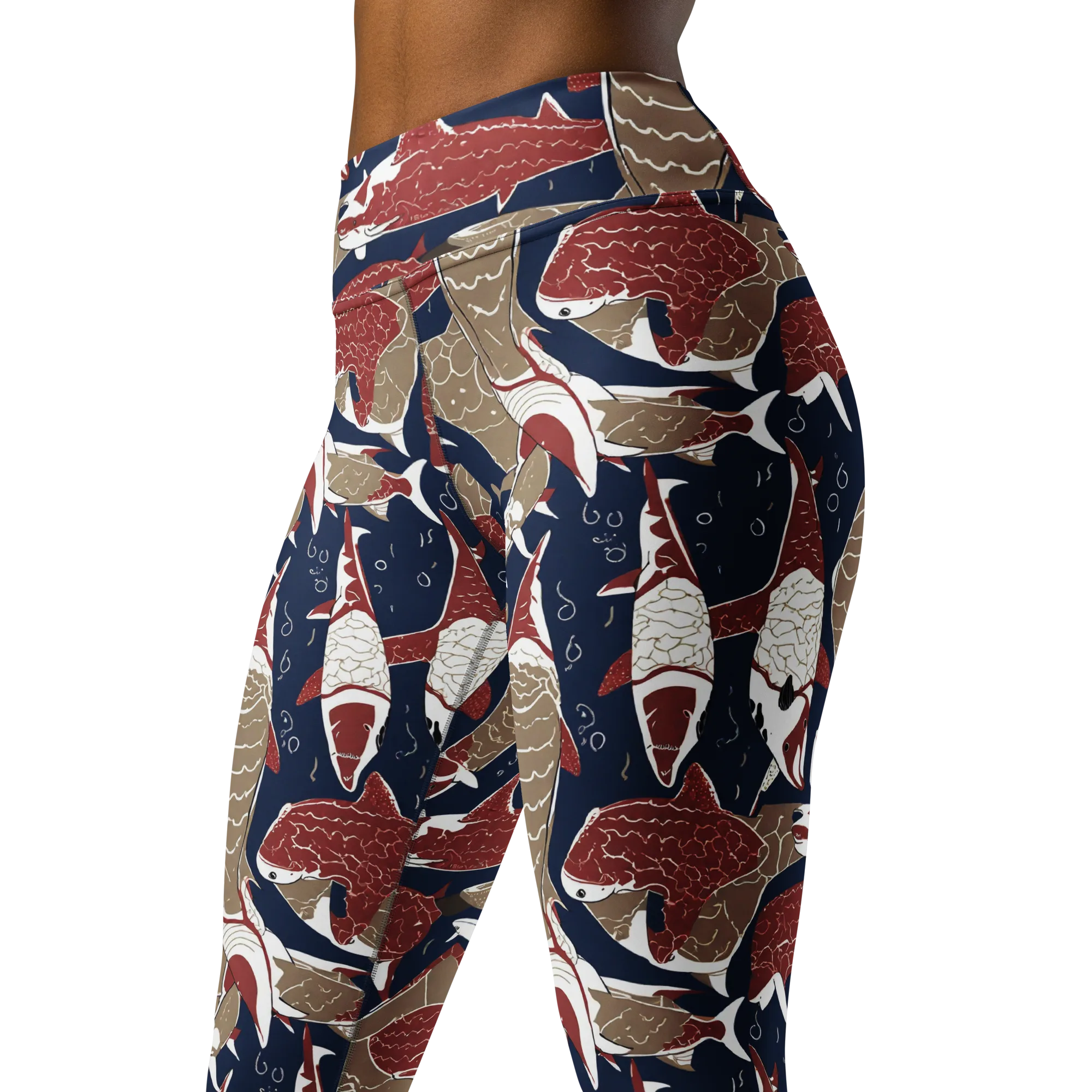 Crimson Koi on Yoga Leggings — Left Front