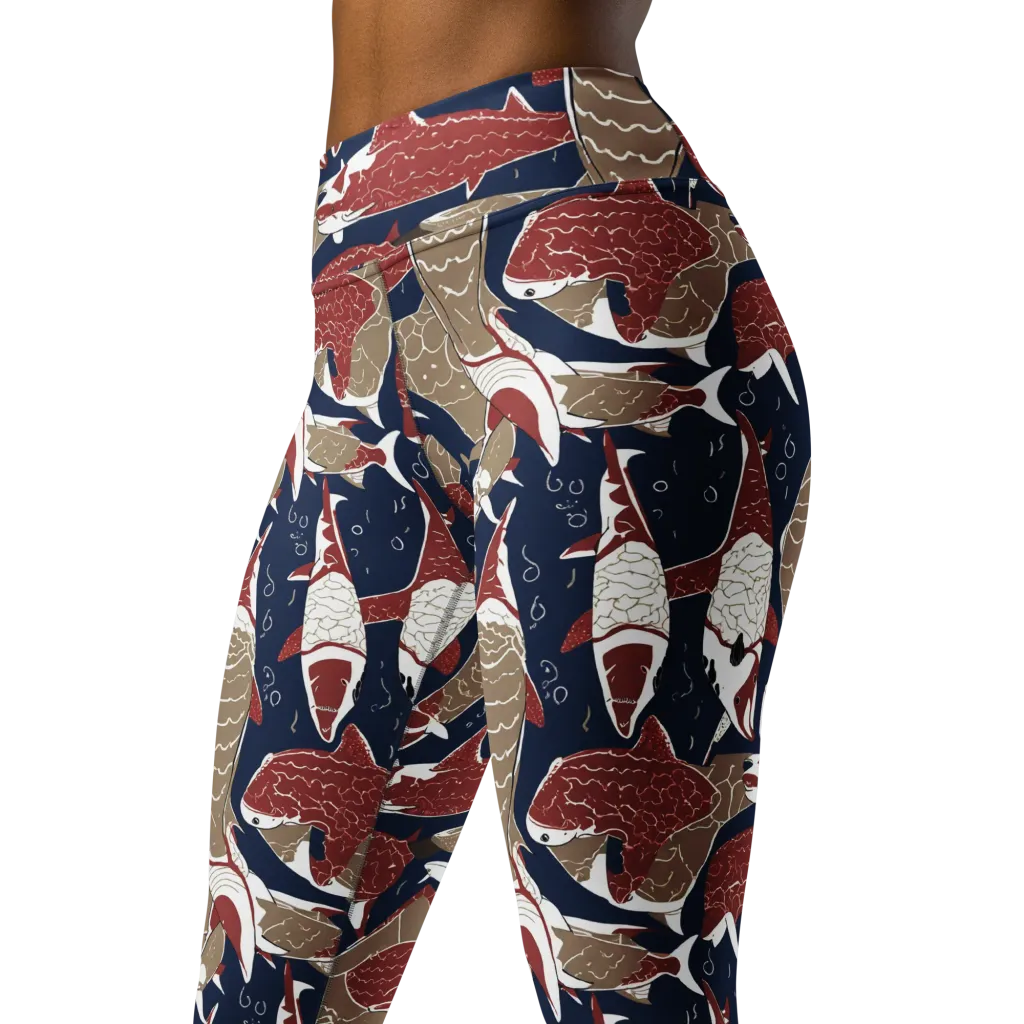 Crimson Koi on Yoga Leggings — Left Front