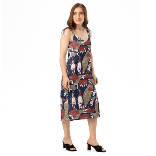 Crimson Koi on a Slip Dress