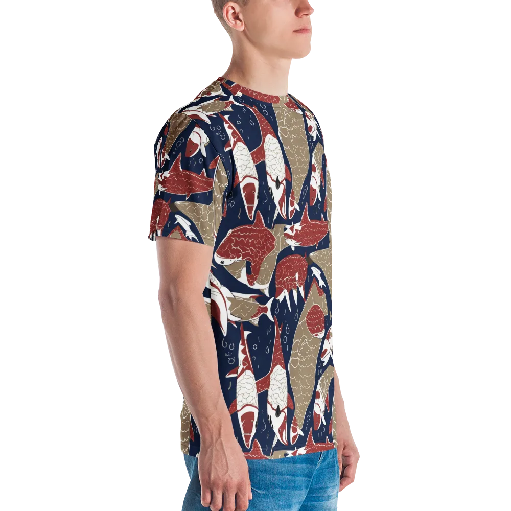 Crimson Koi on Men's Crew Neck T-Shirt — Right