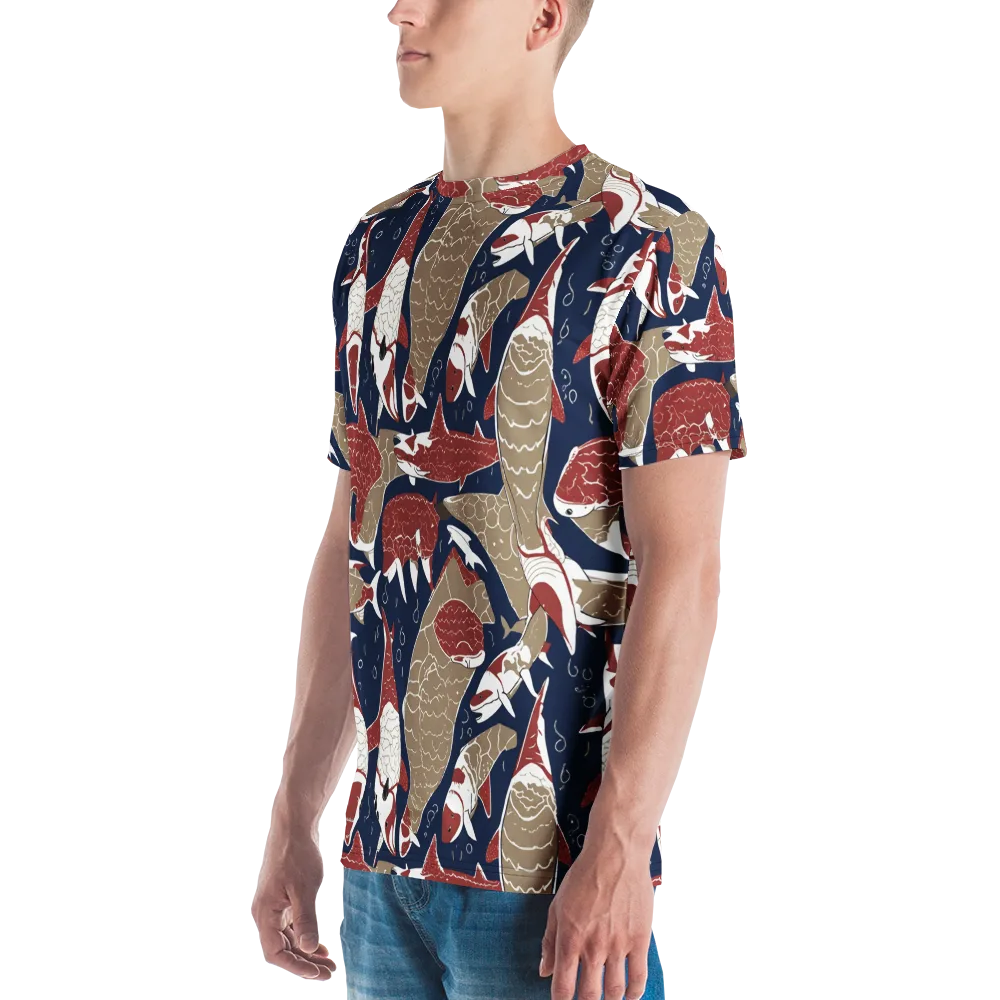 Crimson Koi on Men's Crew Neck T-Shirt — Left
