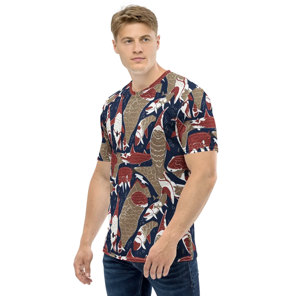 Crimson Koi on Men's Crew Neck T-Shirt — Left