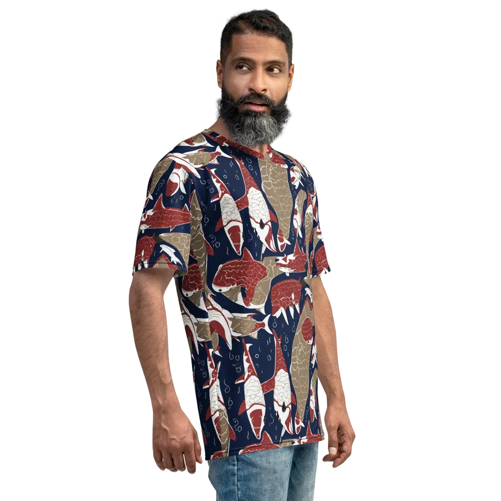 Crimson Koi on Men's Crew Neck T-Shirt — Right
