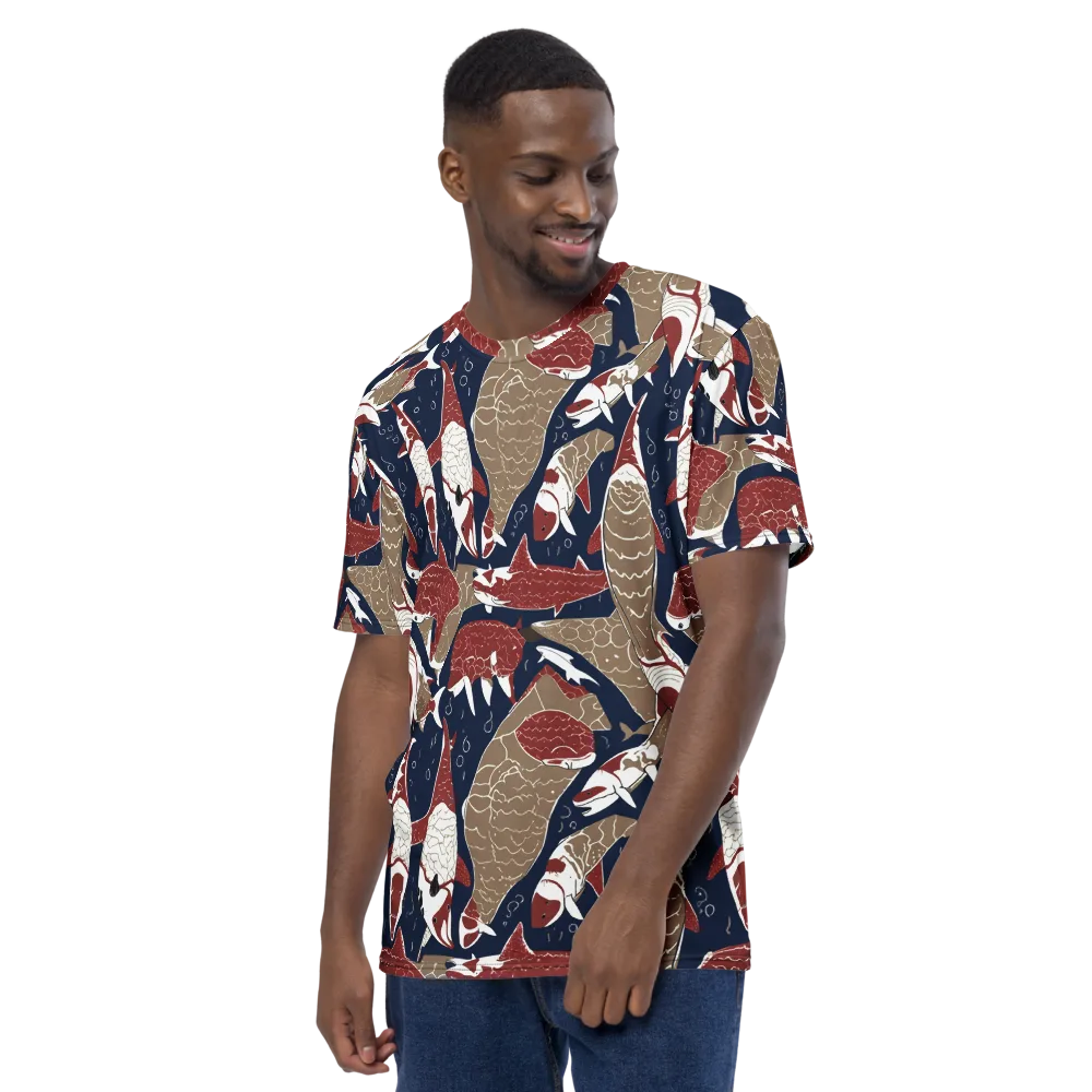 Crimson Koi on Men's Crew Neck T-Shirt — Left