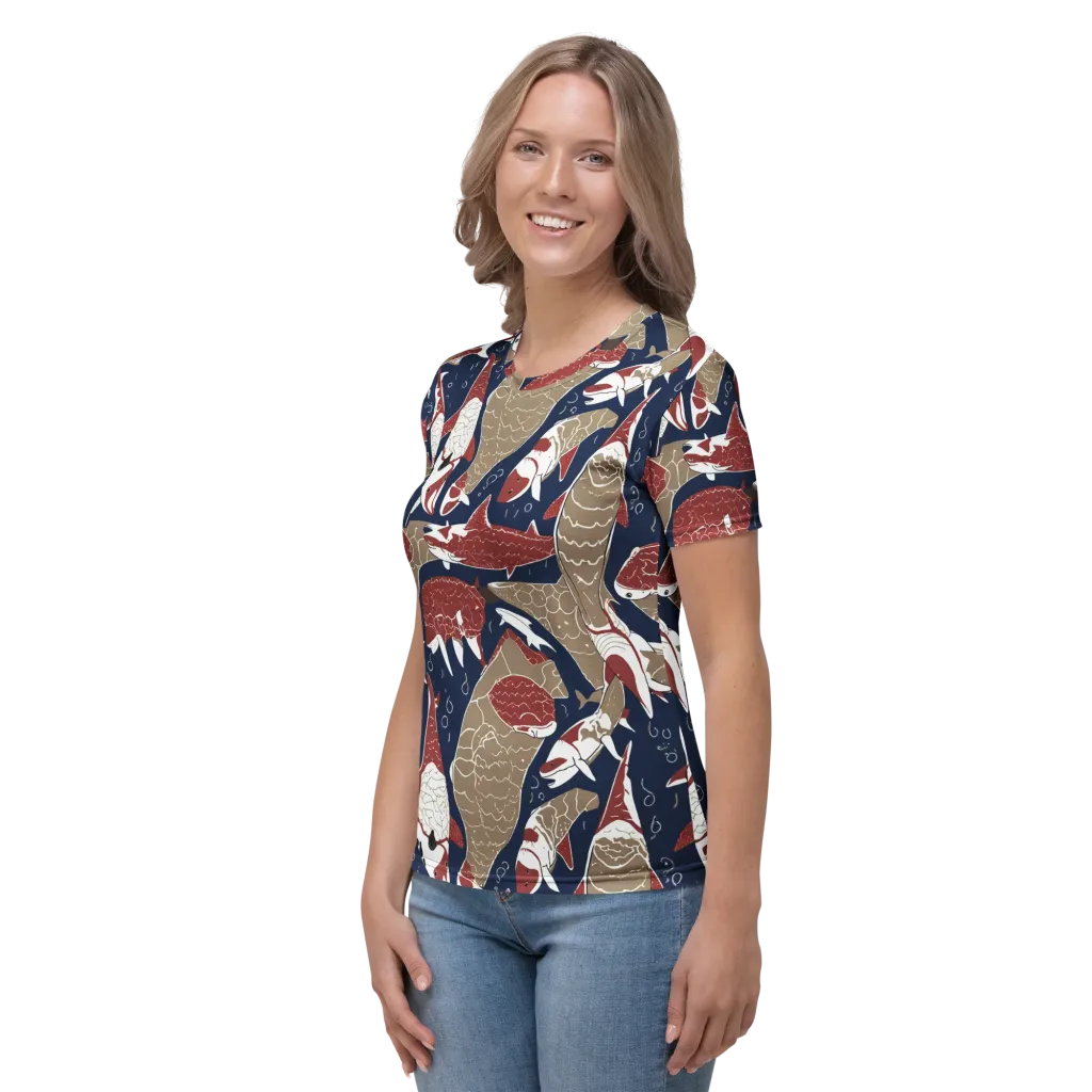 Crimson Koi on Women's Crew Neck T-Shirt — Left