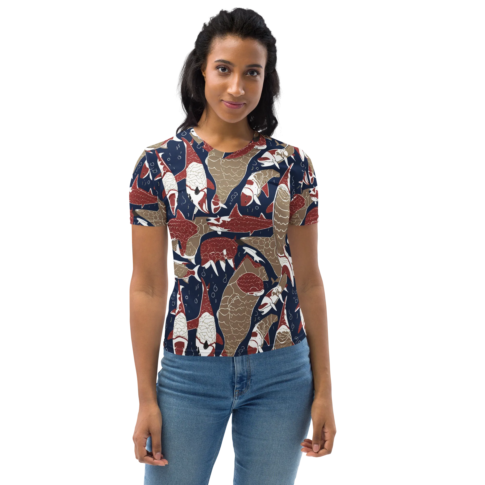 Crimson Koi on Women's Crew Neck T-Shirt — Front